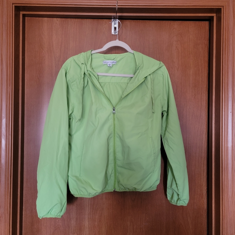 Y2K Port Authority Lime Green Windbreaker Zip Up Jacket Size Medium
